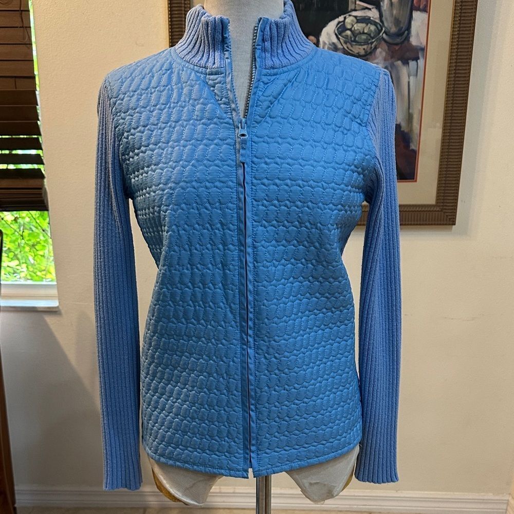 For Cynthia Blue Textured/Ribbed Zip-Up Jacket Size Small